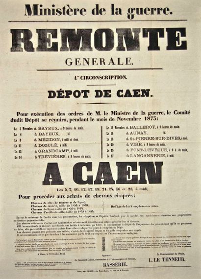 CALVADOS. CAEN. ACHAT DE CHEVAUX. 1873. «...