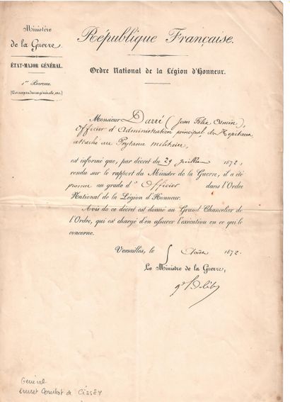 PAPIERS MILITAIRES de Mr DARRÉ (Jean-Félix-Osmin)...