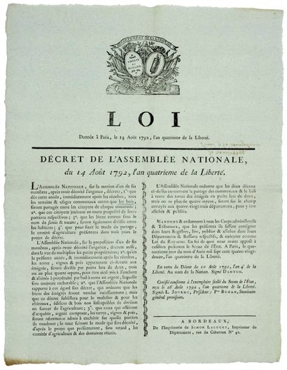 DANTON. 1792. GIRONDE. VENTE DES TERRES DES...