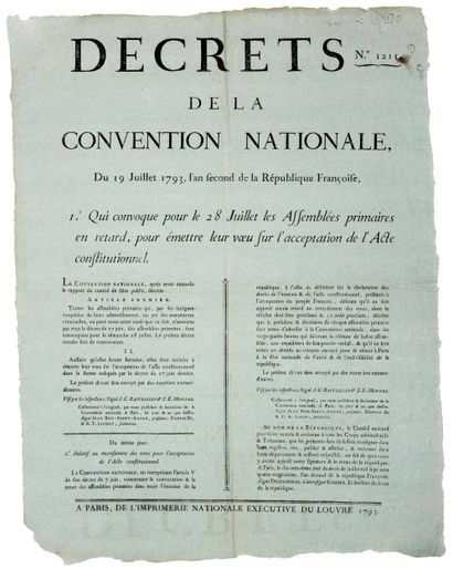 PARIS 1793. ACCEPTATION DE L’ACTE CONSTITUTIONNEL...