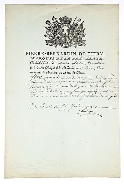 MARINE. Pierre-Bernardin de TIÉRY, Marquis...