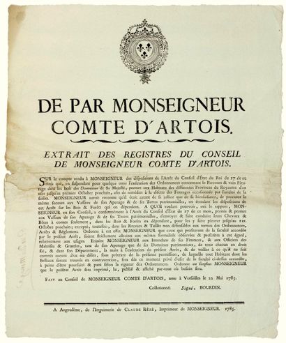 CALAMITÉ AGRICOLE de 1785. « De Par Monseigneur...