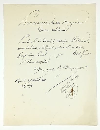 MAÎTRE DE POSTES. Honoraire d'un médecin...