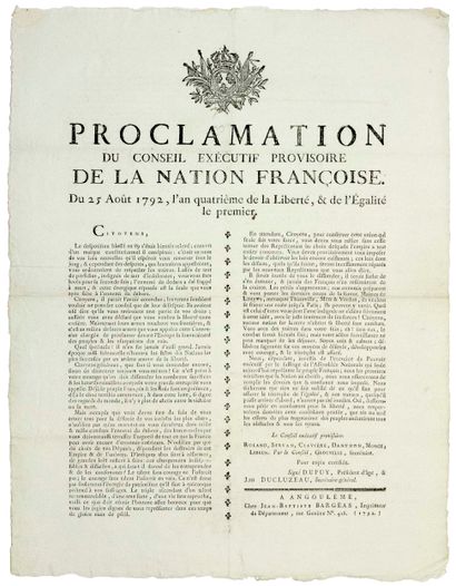 CHARENTE. 1792. « Proclamation du CONSEIL...