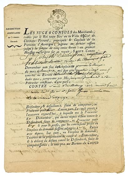 AUVERGNE. JURIDICTION CONSULAIRE DE CLERMONT–FERRAND....