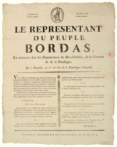 GIRONDE. 1794. “Le Représentant BORDAS en...