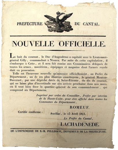 CENT-JOURS 1815 (Retour de Napoléon). CANTAL....