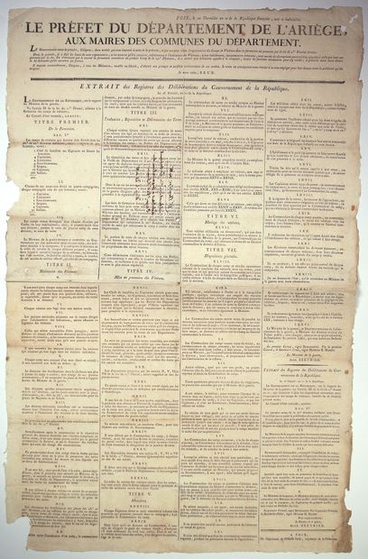 ARIÈGE. 1803. Arrêté de BRUN, Préfet du Département...