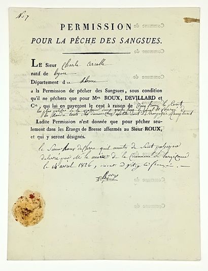 SANGSUES. MARNE. 1826. Permission pour la...