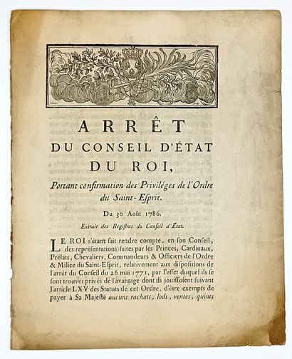 ORDRE DU SAINT ESPRIT - “Arrest du Conseil...