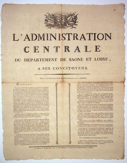 SAÔNE-ET-LOIRE. 1797. Adresse de « L’Administration...