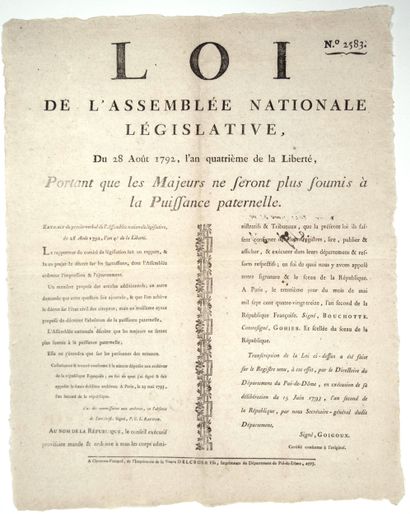 ABOLITION DE LA PUISSANCE PATERNELLE. 1792....