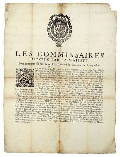LANGUEDOC. 1672. DROIT DE CONTRÔLE. MONTPELLIER...