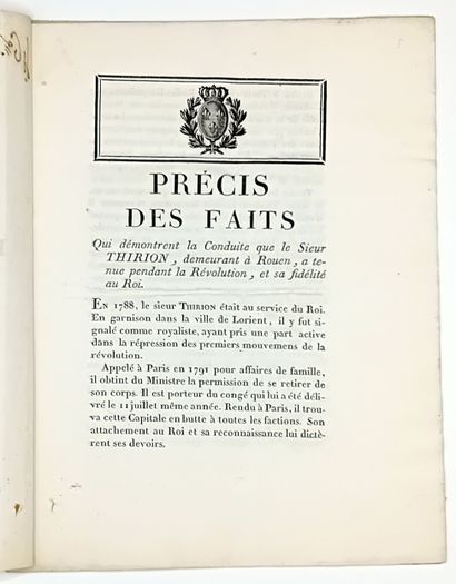 “MÉMOIRE pour le Sieur THIRION, Capitaine...