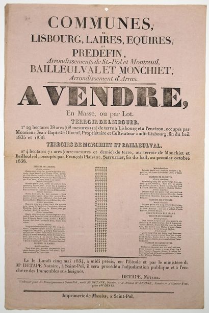 PAS-DE-CALAIS. Vente par adjudication publique...