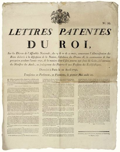 PARIS. 1790. ABOLITION DU CLERGÉ RÉGULIER....