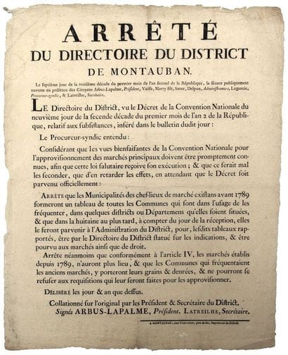 TARN ET GARONNE. 1793. Arrêté du Directoire...