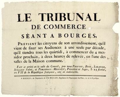 CHER. 1799. « LE TRIBUNAL DE COMMERCE Séant...