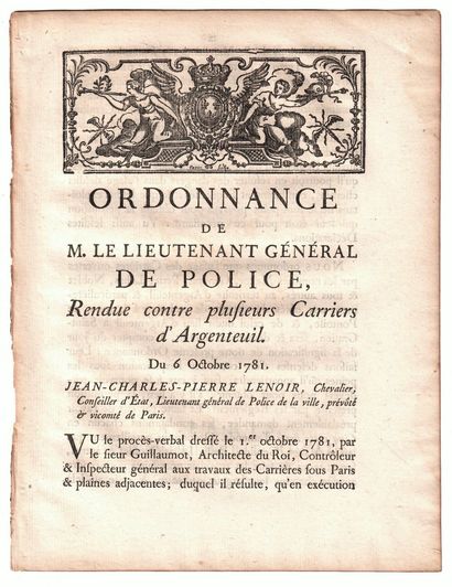 VAL D’OISE. CARRIÈRES D’ARGENTEUIL. « Ordonnance...
