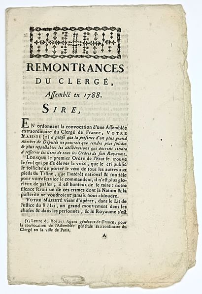 (ÉTATS-GÉNÉRAUX) - “REMONTRANCES du CLERGÉ...