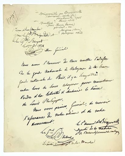 MANCHE. SOUTIEN A LOUIS-PHILIPPE - Lettre...