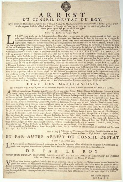 FLANDRES et PICARDIE. 1711. COMMERCE MARITIME...