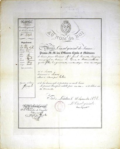 PASSEPORT. Baron Armand Louis Maurice SÉGUIER...