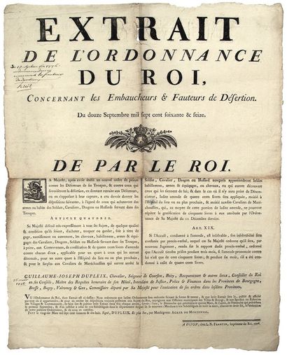 BOURGOGNE et BRESSE. 1778. « Extrait de l’ordonnance...