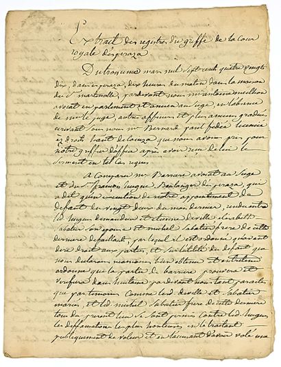 AUDE. Extrait des Registres du greffe de...