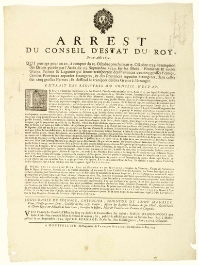 LANGUEDOC. 1734. EXPORTATION DES GRAINS....