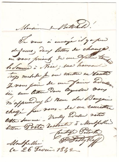 Comtesse POTOCKA. Lettre A.S. écrite à Montpellier...