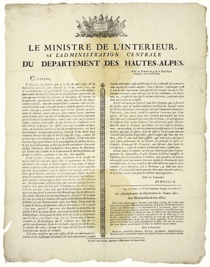HAUTES-ALPES. 1795. (DÉPORTATION DES PRÊTRES...