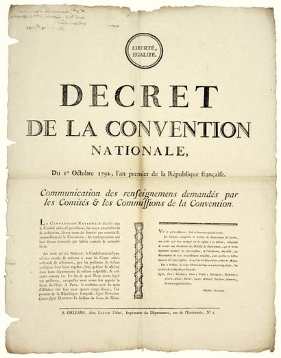 LOIRET. 1792. ROLAND et DANTON. Décret de...