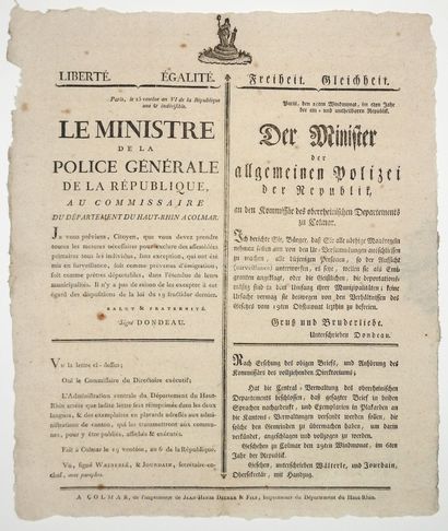 BAS-RHIN. 1798. COLMAR. Adresse de DONDEAU...