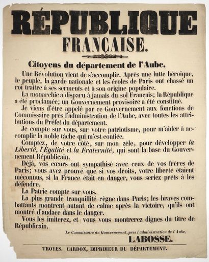 (AUBE. RÉVOLUTION DE FÉVRIER 1848). « RÉPUBLIQUE...