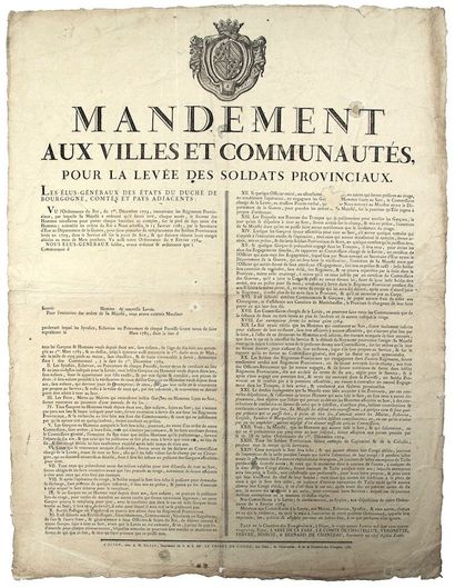 BOURGOGNE. 1785. RÉGIMENTS PROVINCIAUX. “MANDEMENT...