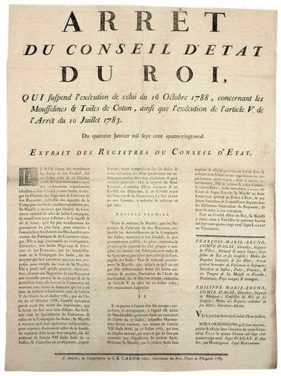 TOILES DE LA COMPAGNIE DES INDES. 1789. PICARDIE....