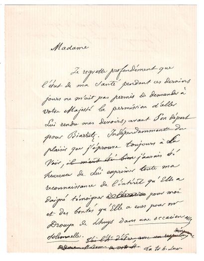 Madame DROUYN DE LHUYS. Brouillon de lettre...