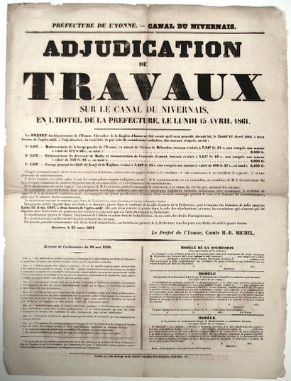 YONNE. CANAL DU NIVERNAIS. 1861. Adjudication...