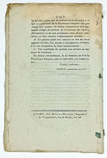 CONSTITUTION DE L’AN 8 de BONAPARTE – Plaquette...