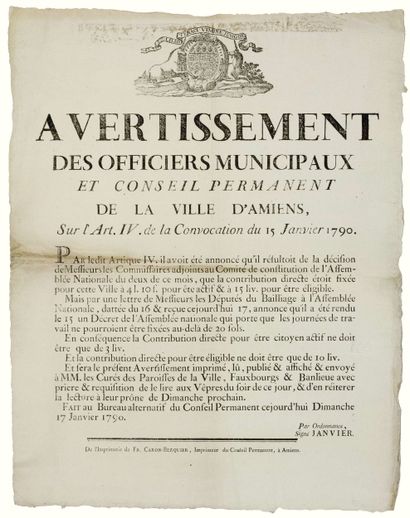 SOMME. 1790. CITOYEN ACTIF. « Avertissement...