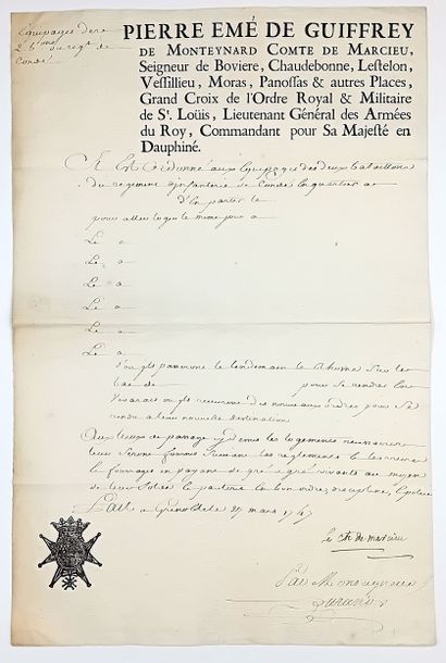 DAUPHINÉ - Lettre signée “Le Comte de MARCIEU”...