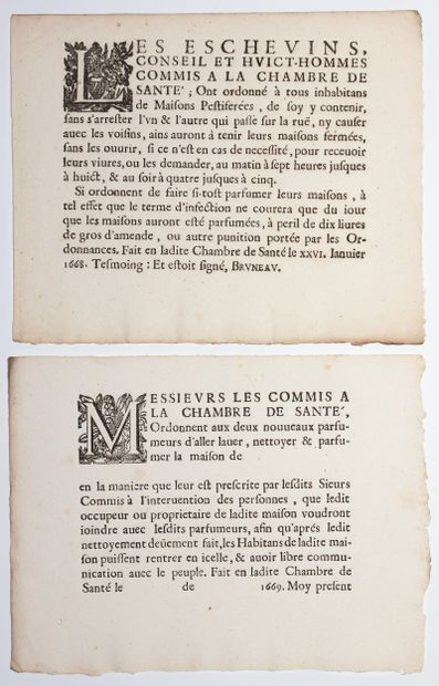 PESTE DE LILLE de 1668. Placard (35,5 x 29)...