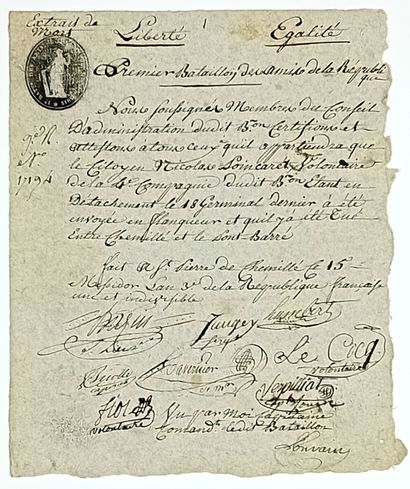 GUERRES DE VENDÉE. MAINE-ET-LOIRE. 2 Certificats...