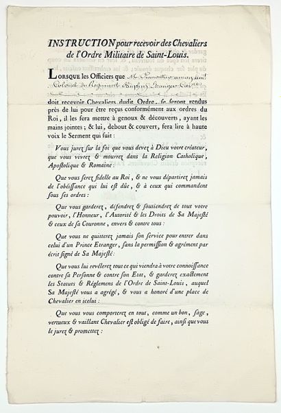 ORDRE DE SAINT LOUIS. DUC D’AIGUILLON. «...