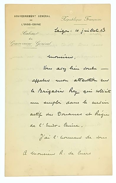 INDOCHINE - BEAU (Paul) Bordeaux 1857-1927...