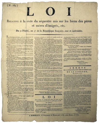 GIRONDE. SÉQUESTRE DES BIENS DES ÉMIGRÉS....