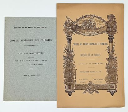 COLONIES. 2 Plaquettes imprimées 1883-1886...