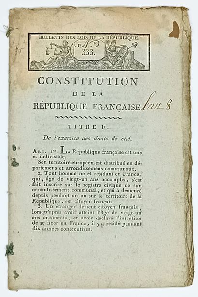 CONSTITUTION DE L’AN 8 de BONAPARTE – Plaquette...