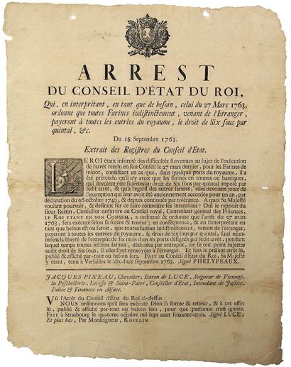ALSACE. 1763. STRASBOURG. DOUANE. «Arrest...